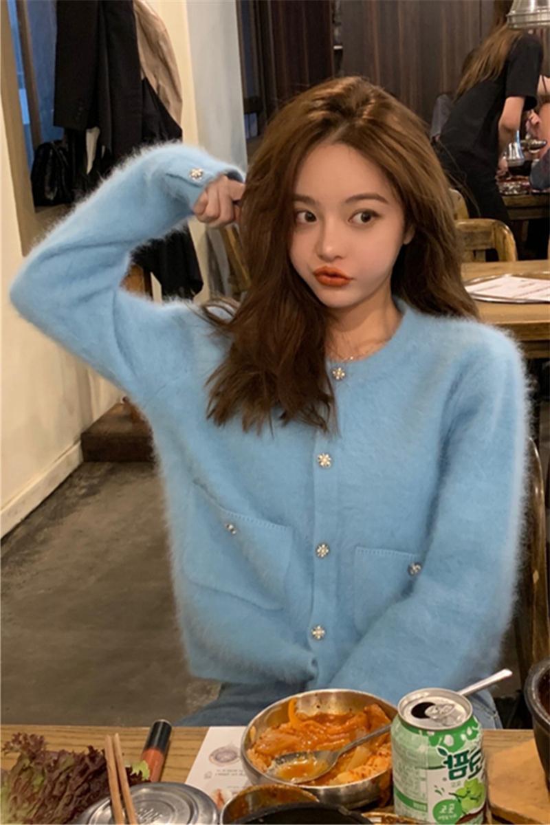 Elegant Cashmere Cropped Cardigan Knitted Sweater Coat Women Kawaii Ladies Streetwear Button Up Solid Kardigany Damski 210519