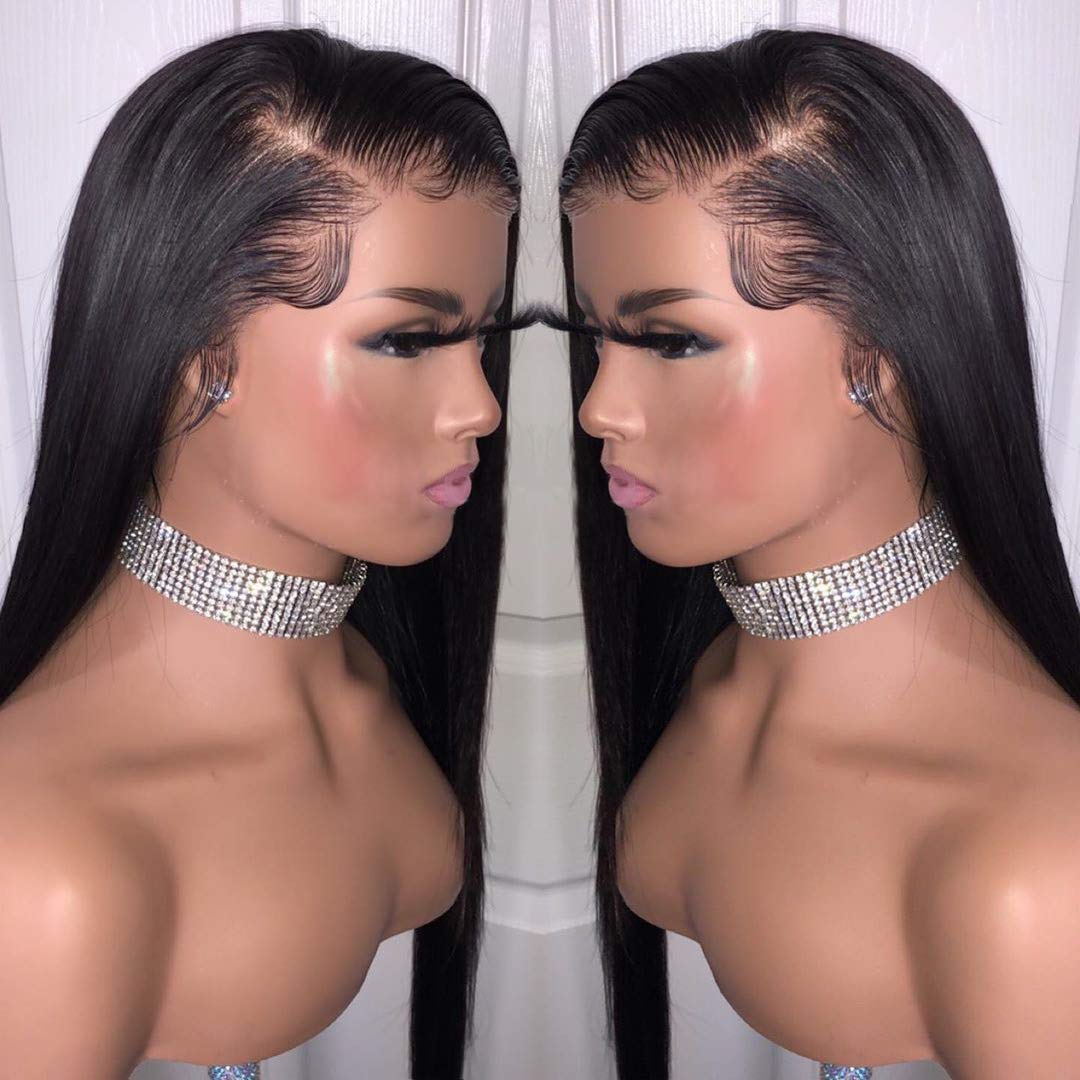 Hd transparent Wig human hair 65cm full set of head African short straight curly fluffy small volume explosive wigs