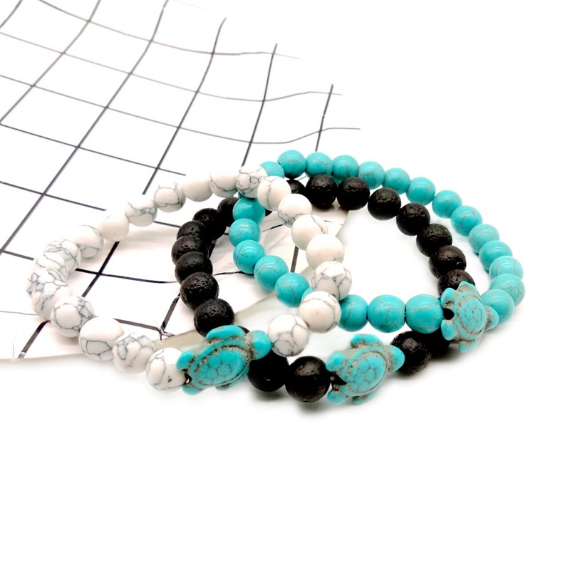 European Popular Sea Turtle Beaded Bracelets For Women Men Classic 8MM Turquoise Lava Stone Elastic Luck Strand Buddha Bracelets Summer Beach Jewelry
