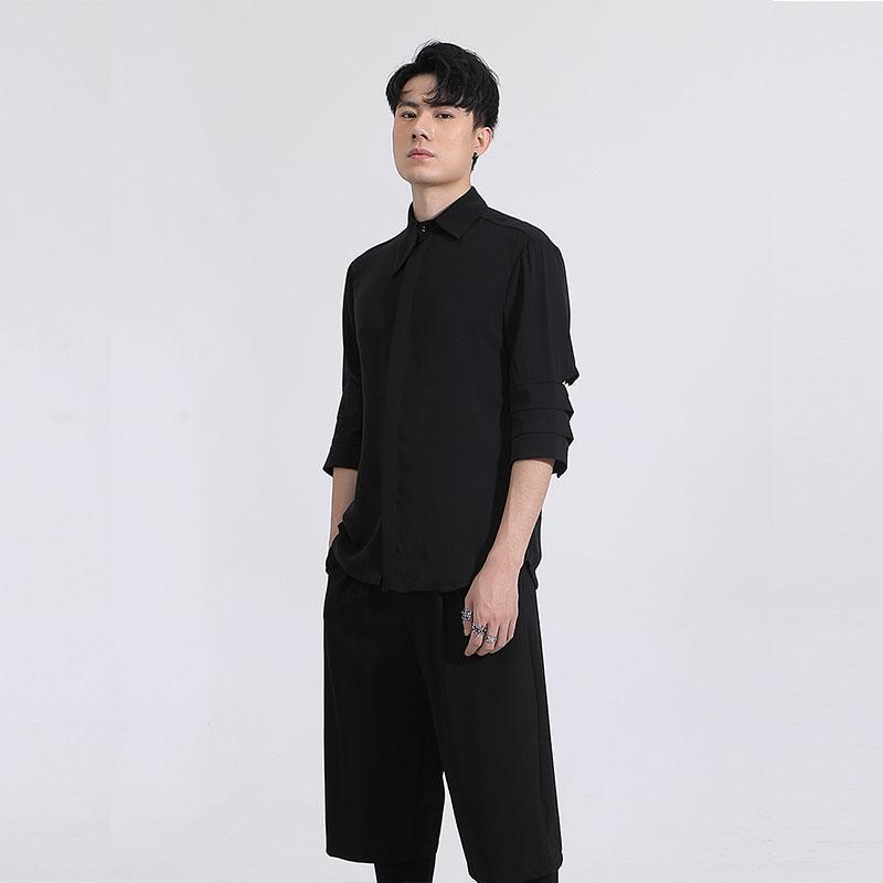 Summer Dark Department Of Personality Holes In The Three-dimensional Cut Stitching Slim Short-sleeved Shirt Man Men's Casual Shirts