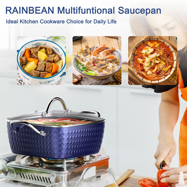 Cooking Utensils Casserole Dish Square Induction with Lid 24cm/ 4L Stock Pots Non Stick Saucepan Aluminum Ceramic Coating Cooking Pot