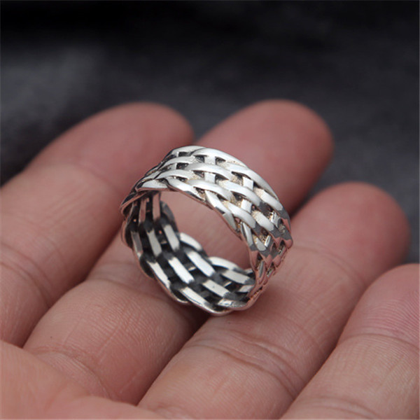 High quality 925 sterling silver braided band rings American Europe antique handmade designer punk gothic Luxury jewelry accessories gifts