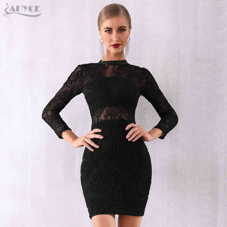 Winter Women Bandage Dress Sexy Black Long Sleeve Lace Club Vestidos Celebrity Evening Runway Party es 210423