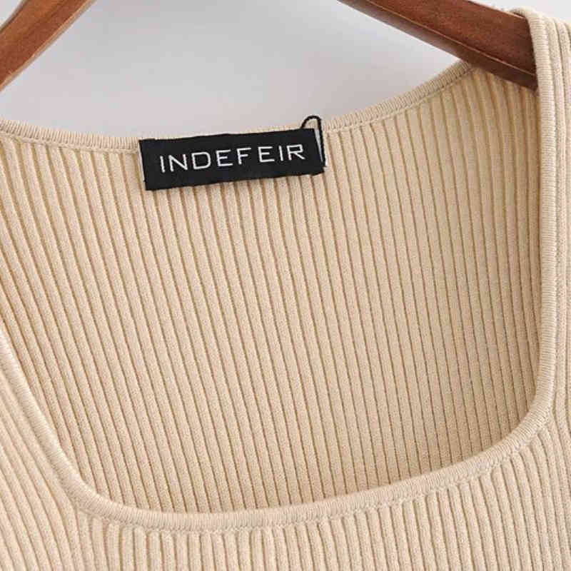 Elegant Woman Slim Stretchy Square Collar Sweater Spring Autumn Casual Ladies Soft Puff Sleeve Knitwear Female Chic Tops 210515