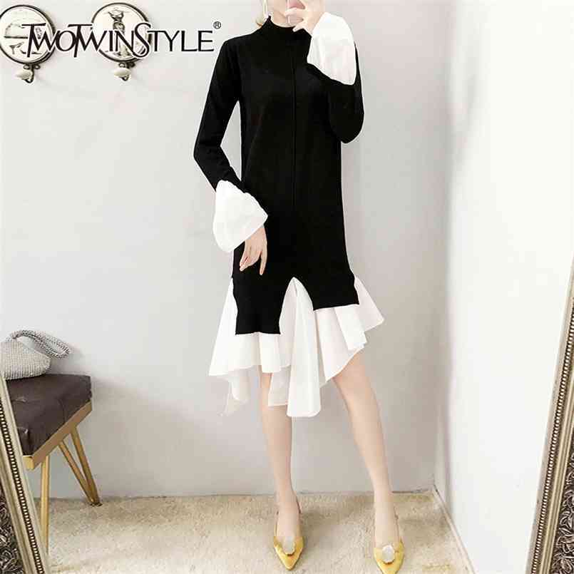 Elegant Patchwork Ruffle Sweater For Women Turtleneck Long Sleeve Flare Hit Color Slim Sweaters Female Fall 210524, Black
Elegant Patchwork Ruffle Sweater For Women Turtleneck Long Sleeve Flare Hit Color Slim Sweaters Female Fall 210524, Black