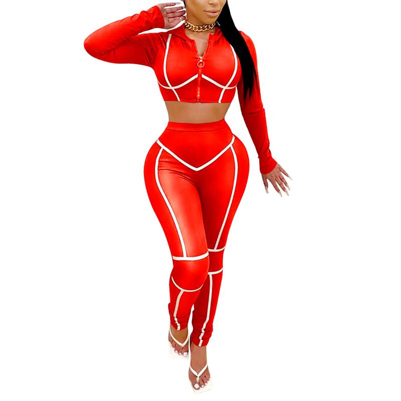 Women's Two Pieces Sports Suit Long Sleeve Hooded Zipper Crop Top Tight Pants For Daily And Exercise Tracksuit Outfits Sets Tracksuits