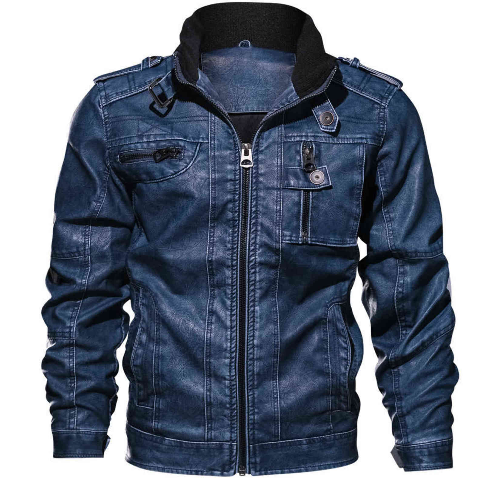 High Quality Mens Leather Jackets Men Motorcycle Jacket Stand Collar Zipper Pockets PU Coats Biker Faux Fashion Outerwear M-8XL 211111