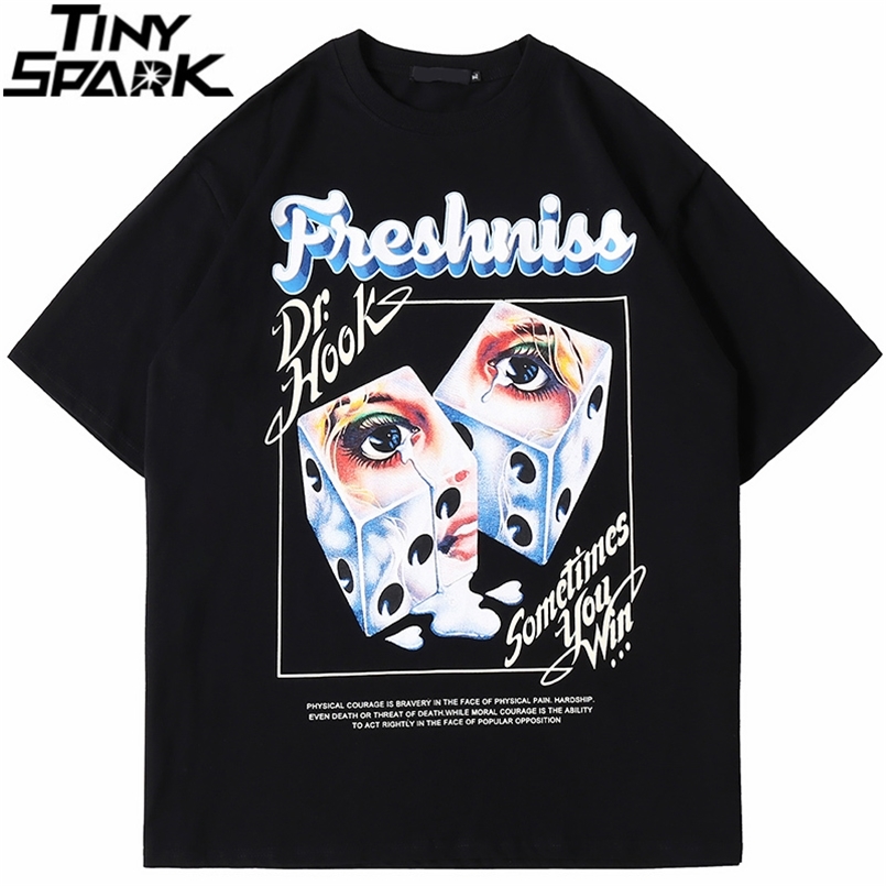 Hip Hop Streetwear Oversize Tshirt Men Harajuku Circle Letter Dice Print T Shirt Spring Summer Short Sleeve T-Shirt Black 210707