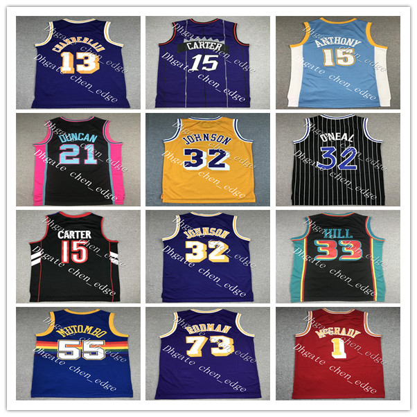 Mitchell and Ness Basketball MagicJohnson 32 Dikembe Mutombo 55 Tim Duncan 21 Vince Carter  Shaquille ONeal Carmelo Anthony Wilt Chamber, Black;red
Mitchell and Ness Basketball MagicJohnson 32 Dikembe Mutombo 55 Tim Duncan 21 Vince Carter  Shaquille ONeal Carmelo Anthony Wilt Chamber, Black;red