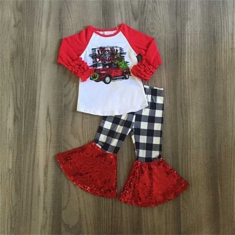GirlyMax Winter Girls Car Print Raglan Baby Christmas Set Sequins Bell Bottom Plaid Pants 211018, Y9-3-3
GirlyMax Winter Girls Car Print Raglan Baby Christmas Set Sequins Bell Bottom Plaid Pants 211018, Y9-3-3