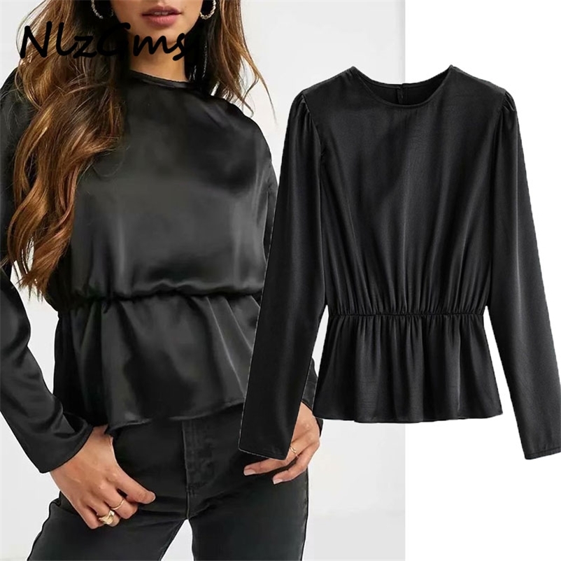 Blouse Spring O Neck Long Sleeves Satin Blouse Vintage Elastic Waist Street Shirts Elegant Silk Top 210628, As picture
Blouse Spring O Neck Long Sleeves Satin Blouse Vintage Elastic Waist Street Shirts Elegant Silk Top 210628, As picture