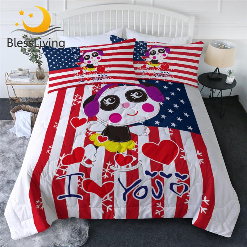 BlessLiving Flag Summer Quilt Stars And Stripes Comforter Set Cute Panda Bedclothes Cartoon Textile Graphic Couette De Lit 3PCS Comforters
BlessLiving Flag Summer Quilt Stars And Stripes Comforter Set Cute Panda Bedclothes Cartoon Textile Graphic Couette De Lit 3PCS Comforters