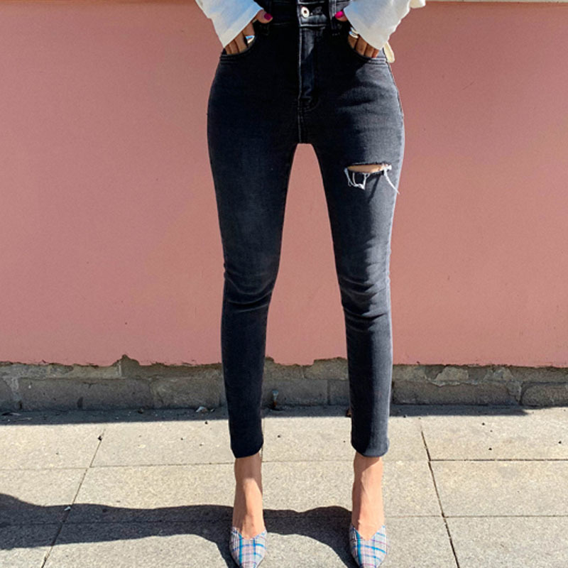 Fall High Waist Skinny Jeans Women Female Denim Stretch Pants Femme Streetwear Ripped Holes Pencil 10398 210518