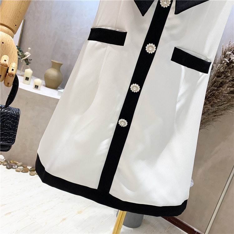 Summer Dresses Women Vintage Big Bow Hit Color High Waist Single Breasted Casual Slim Mini 210519