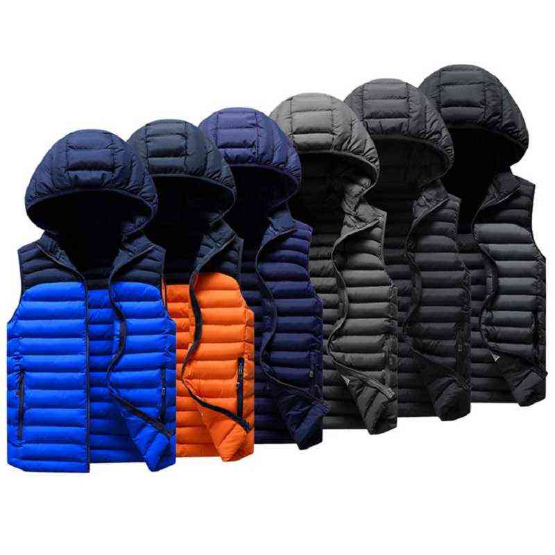 Mens Winter Sleeveless Jacket Men Down Vest Mens Warm Thick Hooded Coats Male Cotton-Padded Work Waistcoat Gilet Homme Vest 211105