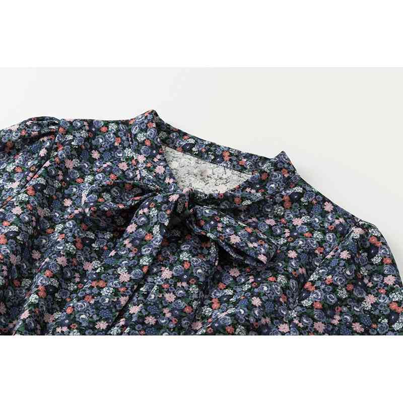 SHENGPLLAE Floral Dress Women's Spring V-neck Lace Up Waist Loose Long Sleeve Printed Knee-length Dresses Female 5A1080 210427