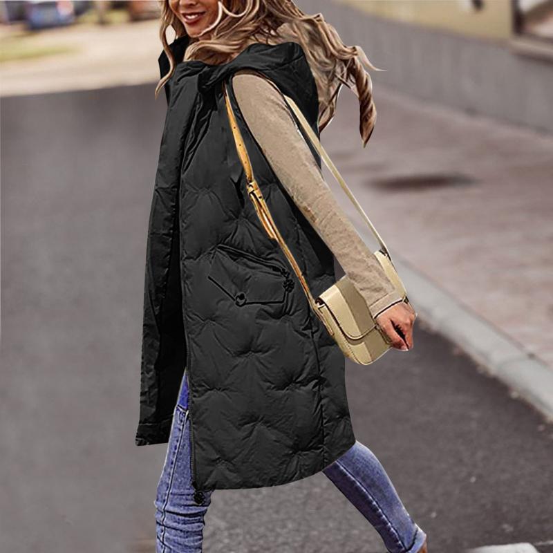 Women's Vests Long Vest Coat Hooded Winter Warm Down Sleeveless Pockets Quilted Waistcoat Puffer Jacket Outdoor #40, Black;white