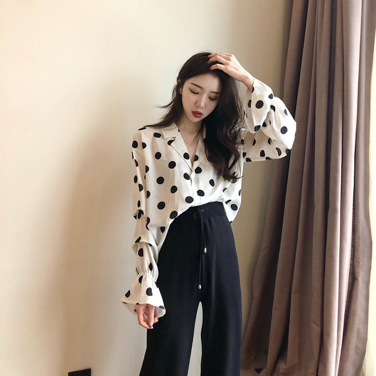 Fashion Women Long Sleeve Polka Dot Blouse Office Lady Casual Loose Plus Size Blouses Korean Chic Vintage Top 210519
