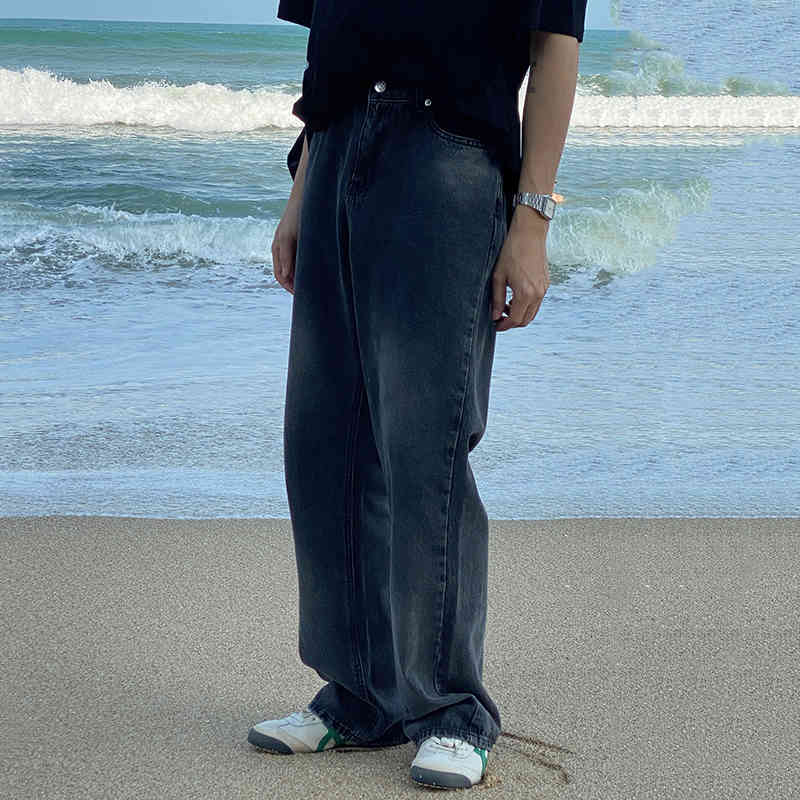 IEFB Korean Black Grey Gradual Change Jeans Men's High Waist Slim Split Bottom Wide Leg Denim Pants Vintage 9Y7405 210524