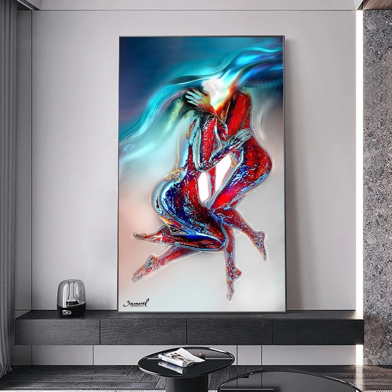 Abstract Sexy Body Nude Canvas Painting Kiss Lover Posters and Prints Wall Art Picturse for Living Room Home Decor Hotel Cuadros