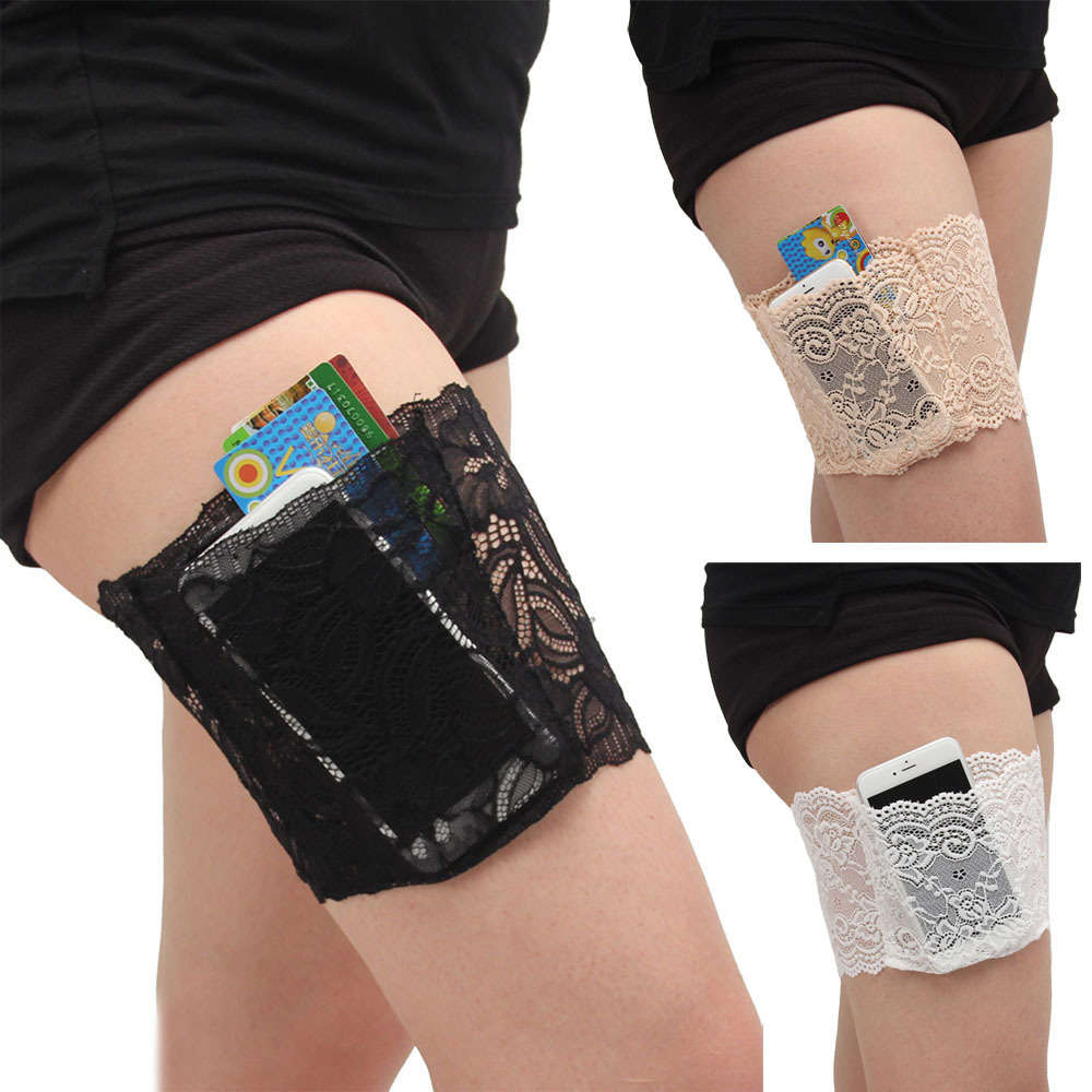Lace sock cover slip thigh mobile phone women's anti friction card bag Garter pocket, Black;white
Lace sock cover slip thigh mobile phone women's anti friction card bag Garter pocket, Black;white