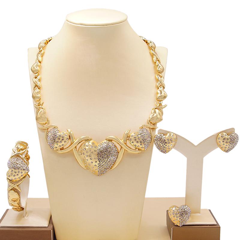 Earrings & Necklace Gold Jewelry Set Dubai Wedding Bride Plated Women Fashion Nigerian XOXO Heart Crystal Bracelets And Ring, Silver
Earrings & Necklace Gold Jewelry Set Dubai Wedding Bride Plated Women Fashion Nigerian XOXO Heart Crystal Bracelets And Ring, Silver