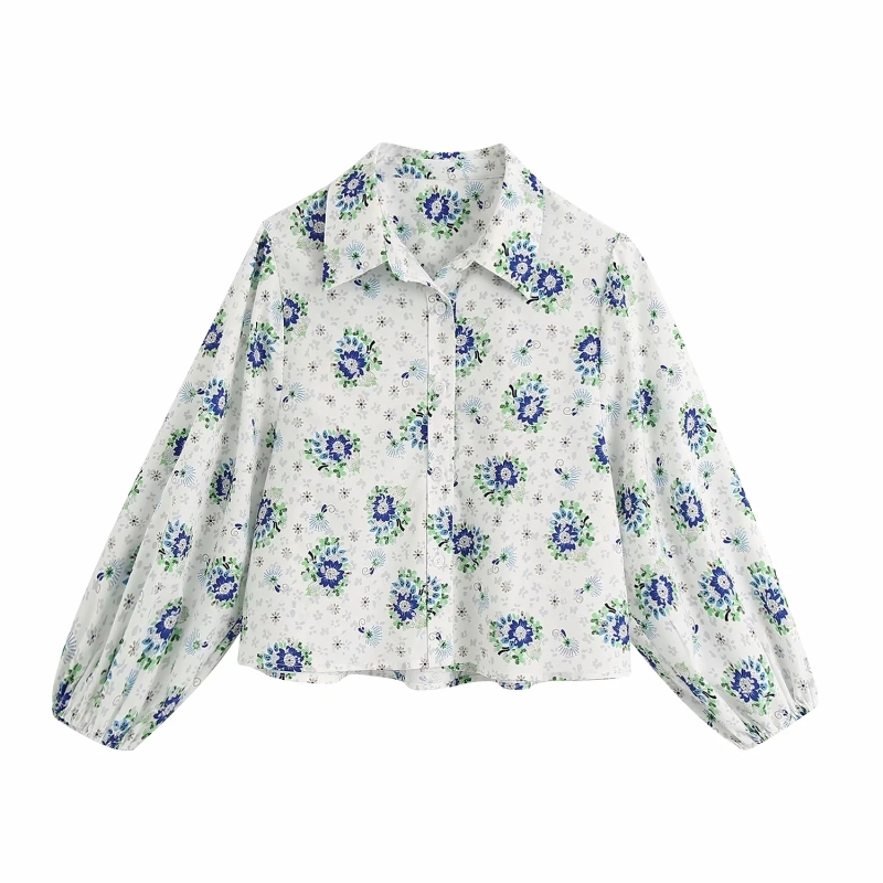 vintage boho women blouses summer white ladies turn-down collar shirts fashion printed female short girls shirt 210430