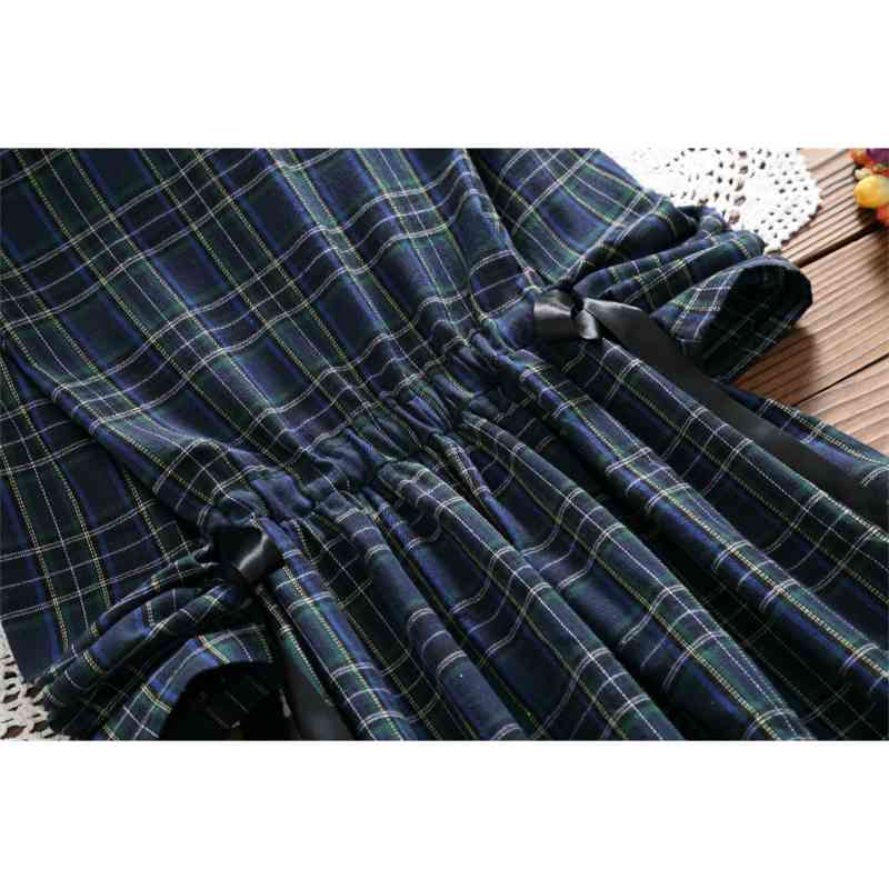 Loose Plus Size Dress Spring Long Sleece Vintage Plaid Woman Party Mdi-Calf O-Neck Casual Ladies es Robes 7630 210512
