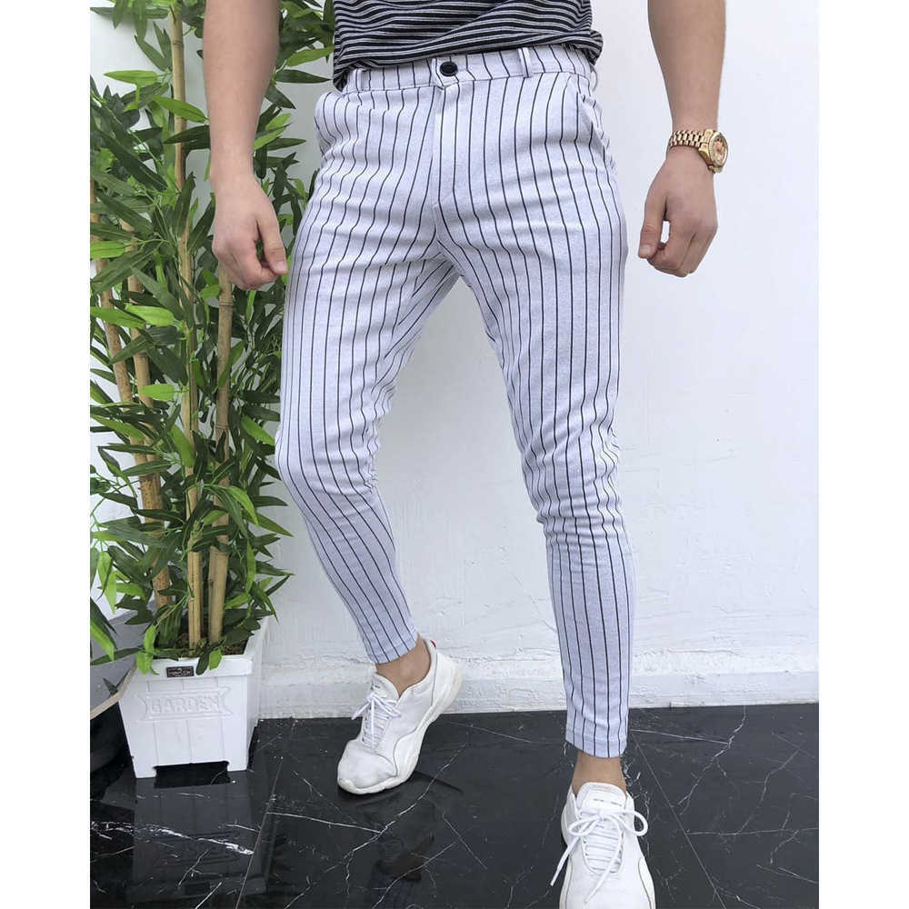 Fashion Men's Slim Fit Stripe Business Formal Pants Casual Office Skinny Long Straight Joggers Sweat Pants Trousers Y0811