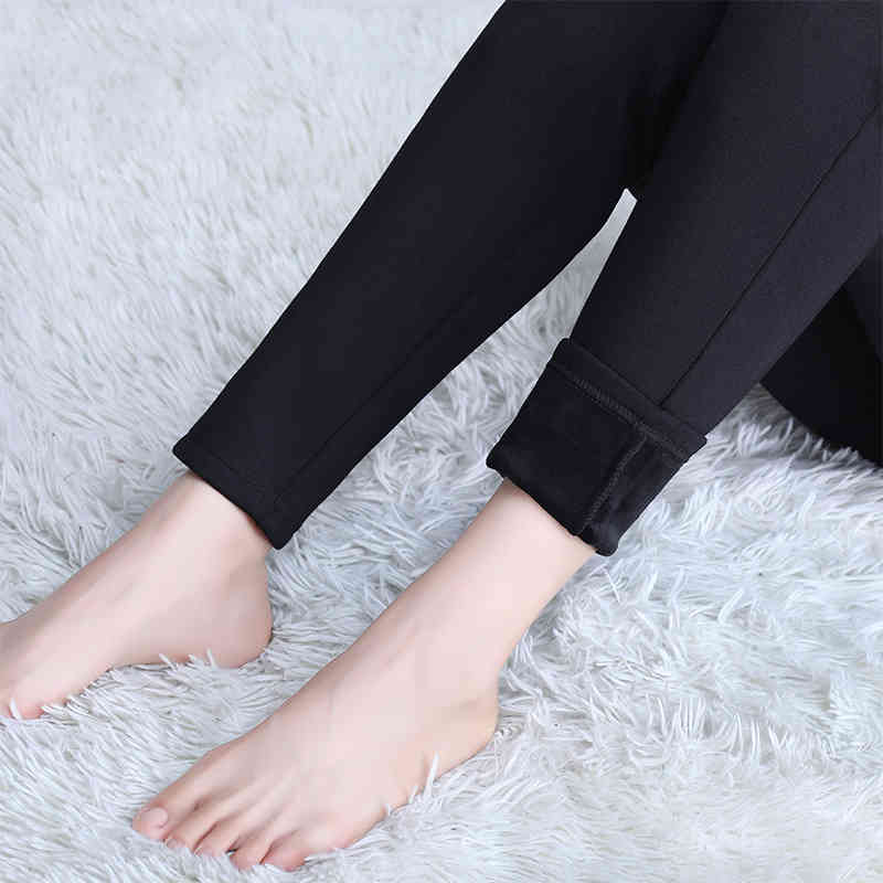 All-match Winter Solid Korean Style Plus Velvet Thickened Leggings Women High Waist Stretch Slim Pants Pantalon Femme 11517 210508