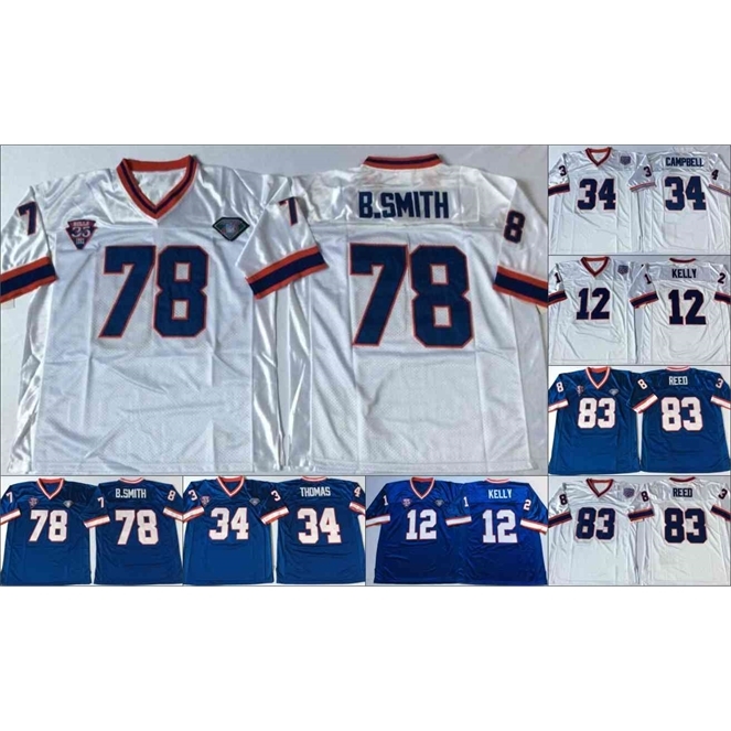 GoodNcaa vintage Football wear stitched Jerseys Earl Campbell 12 Jim Kelly 83 Andre Reed 34 Thurman Thomas 78 Bruce Smith blue white men jersey