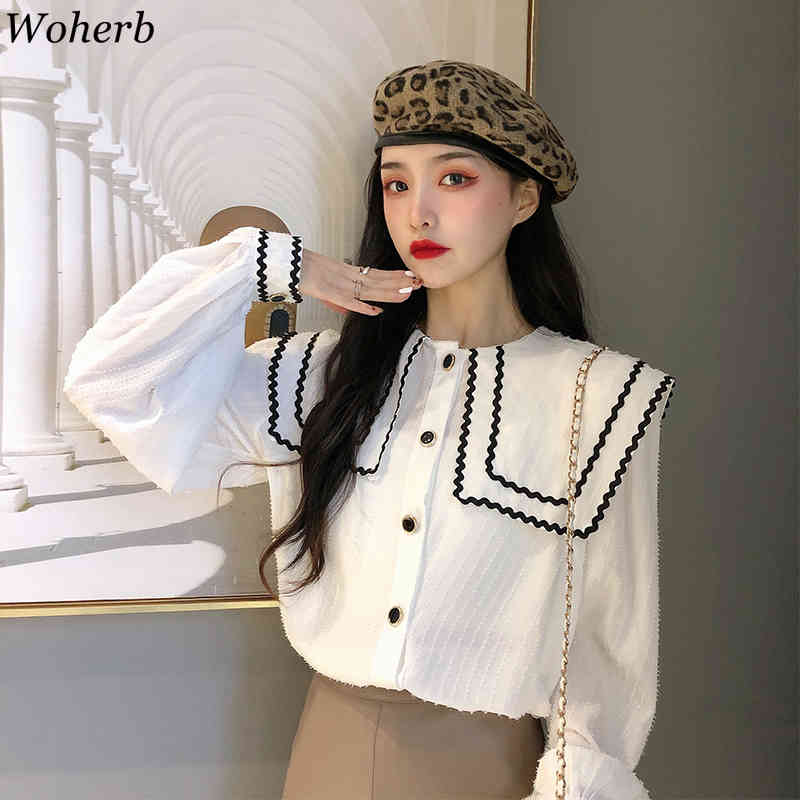 Korean Blouse Turn Down Collar Long Sleeve Shirts Women Summer All Match Casual Loose Fashion Tops Blusas 210519