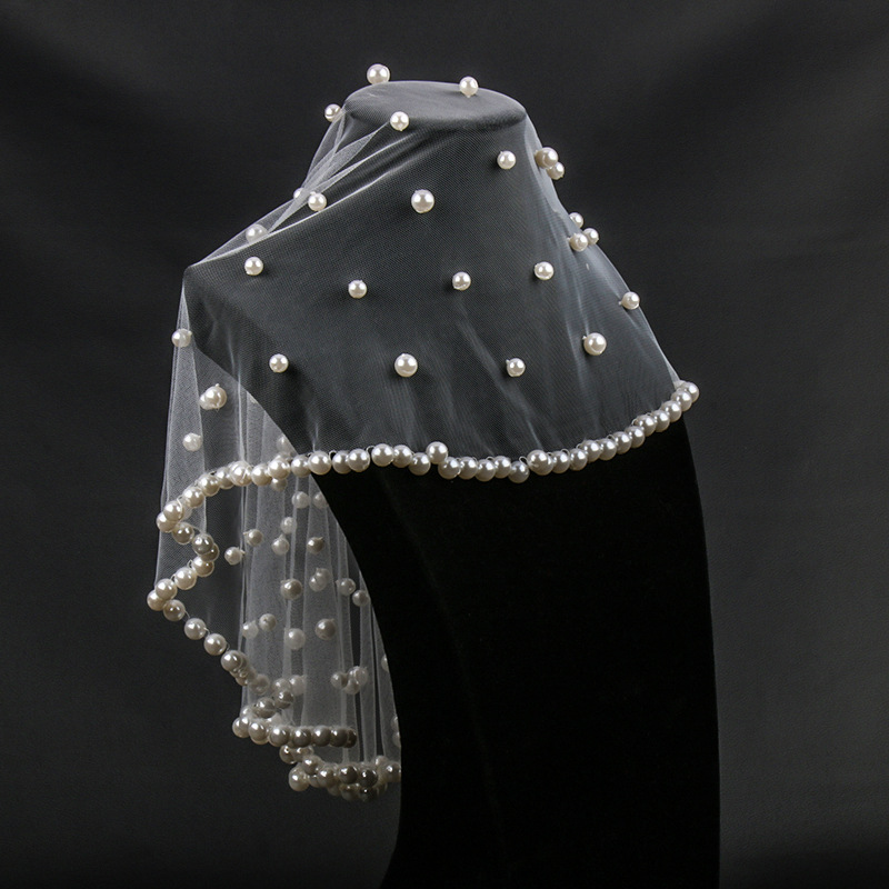 Pearls Beaded Edge Wedding Veil One Layer Short Vestido De Noiva White Real Picture Elegant Bridal Wraps Bridal Veils Accessories