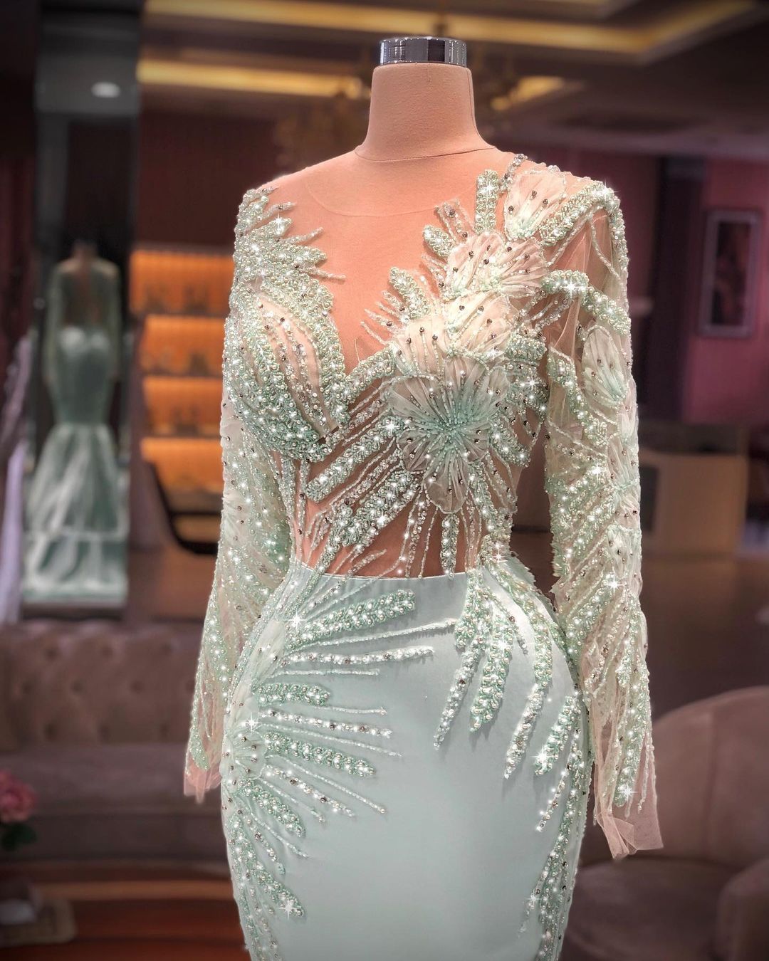 2021 Plus Size Arabic Aso Ebi Luxurious Beaded Crystals Prom Dresses Sheer Neck Mermaid Lace Evening Formal Party Second Reception Gowns Dress ZJ644