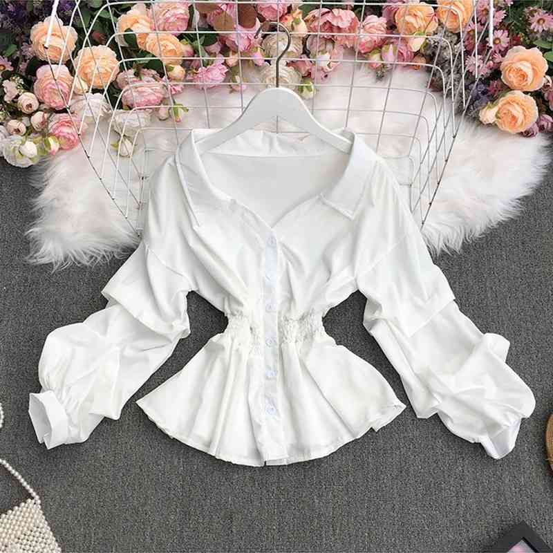 Kimutomo Chic Vintage Striped Blouse Women Hong Kong Style Long Sleeve Slim Waist Single Breasted Shirt Female Summer Fashion 210521