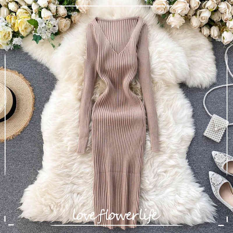 Autumn Winter Women Sweater Knitted Dress Slim Elastic V-neck Long Sleeve Sexy Lady Bodycon Dresses Vintage Vestidos 210521, Blue
Autumn Winter Women Sweater Knitted Dress Slim Elastic V-neck Long Sleeve Sexy Lady Bodycon Dresses Vintage Vestidos 210521, Blue