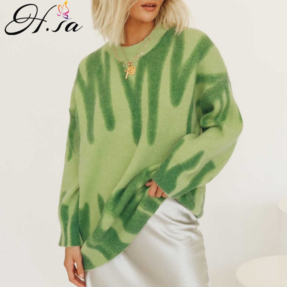 H.SA Pull Femme Women Oversized Sweaters Korean Women Pullover Oneck Long Sleeve Tie Dye Sweater ersey mujer Pull Femme 210716