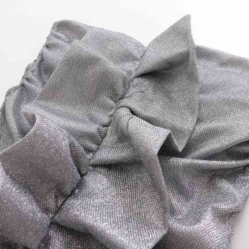 Sexy Woman Silver Strapless Ruffles Mini Dress Spring Fashion Ladies Slim Shiny Party es Female Elegant 210515