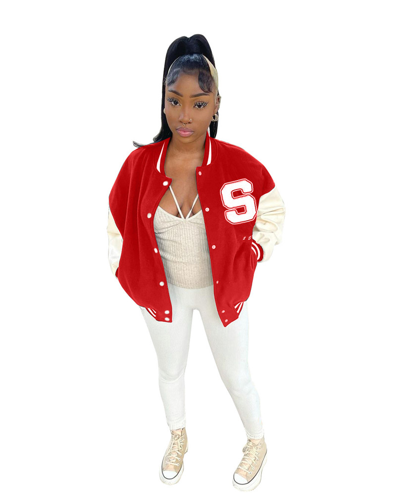 Fall winter clothes women jacket top plus size S-2XL baseball uniform long sleeve coat patchwork cardigan tops casual Covered Button outerwear fashion