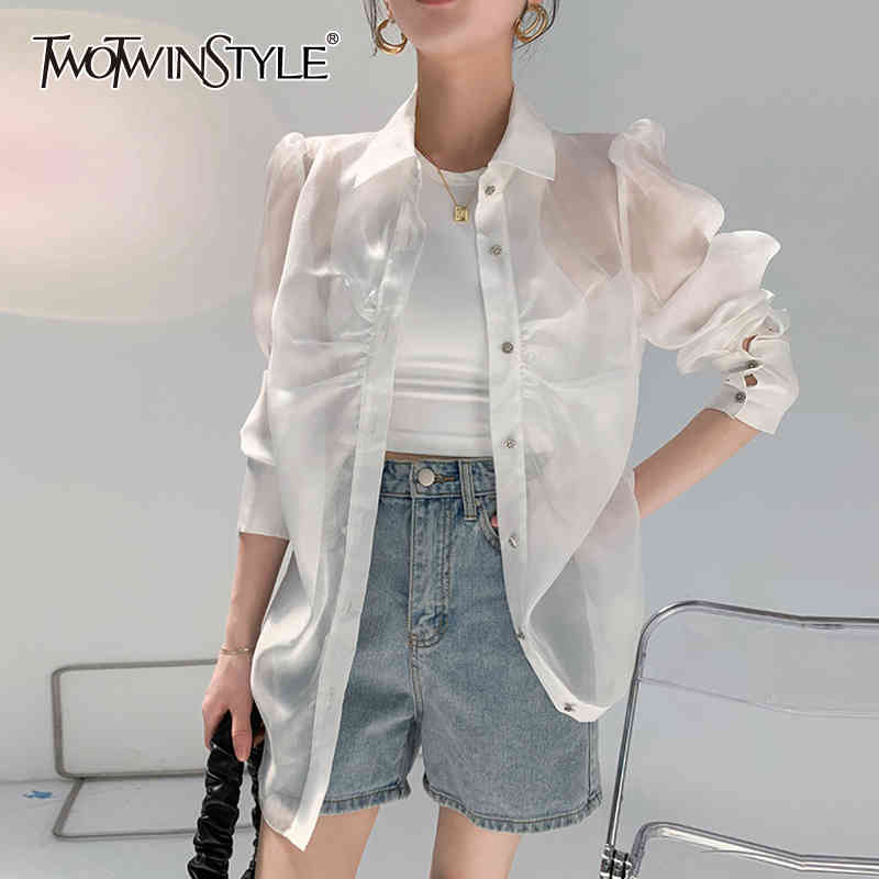 Casual Solid Ruched Shirt For Women Lapel Long Sleeve Straight Loose Blouses Female Summer Fashion Stylish 210524, White
Casual Solid Ruched Shirt For Women Lapel Long Sleeve Straight Loose Blouses Female Summer Fashion Stylish 210524, White