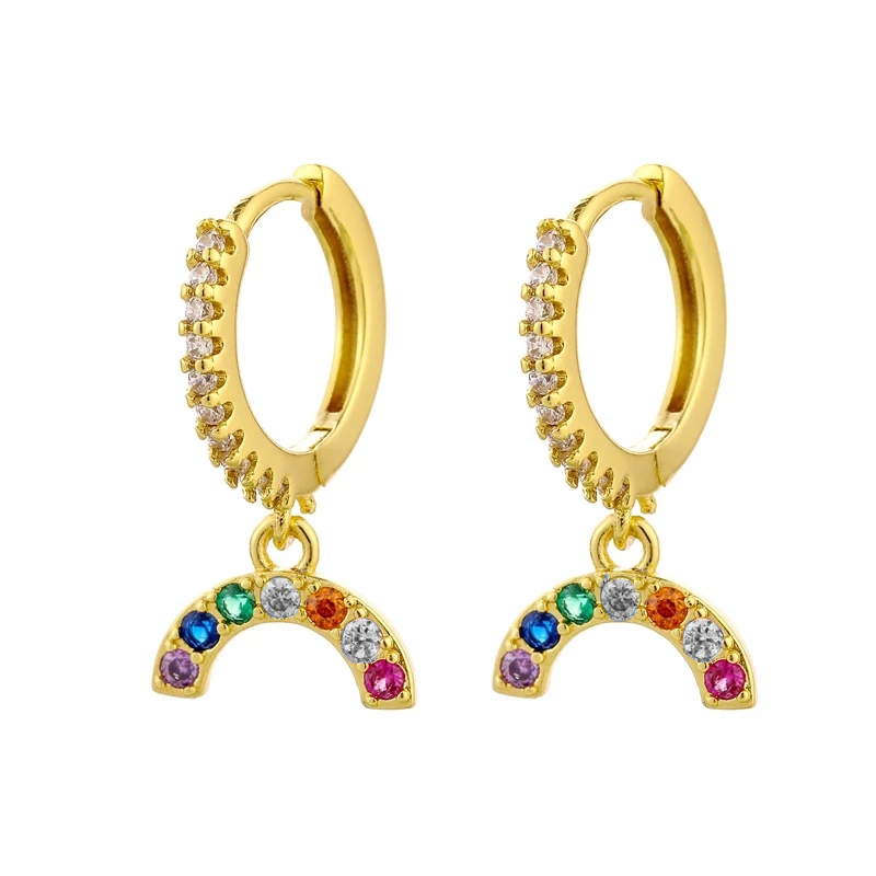 Colorful Rainbow Zirconia Crystal Charm Gold Silver Love Hoops Earring For Women Gift Korean Fashion Luxury Jewelry