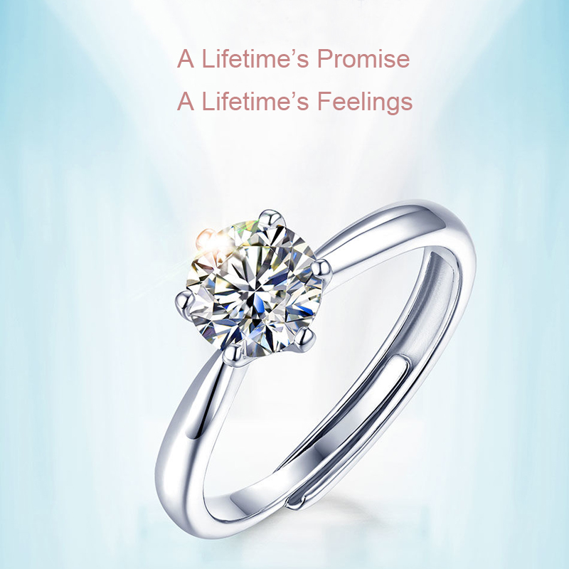 1Ct Women Moissanite Rings Sterling Sier Plated Dia Top Quality Lady Wedding Ring Gift With Box Adjustable Size Fashion Fine Jewelry