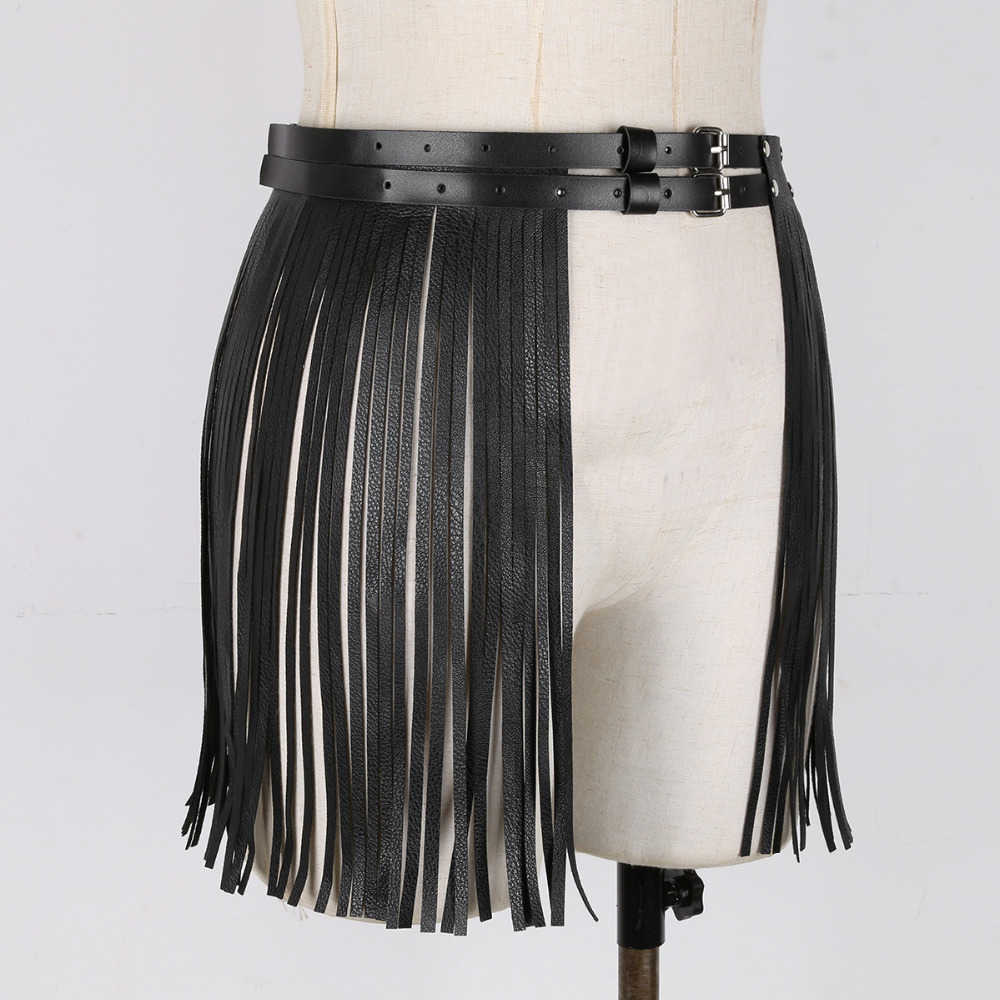 Womens Adult Adjustable Faux Leather Waistband Fringe Tassel Skirt Belt Nightclub Costume Cosplay Parties Skirts for Halloween 210621
