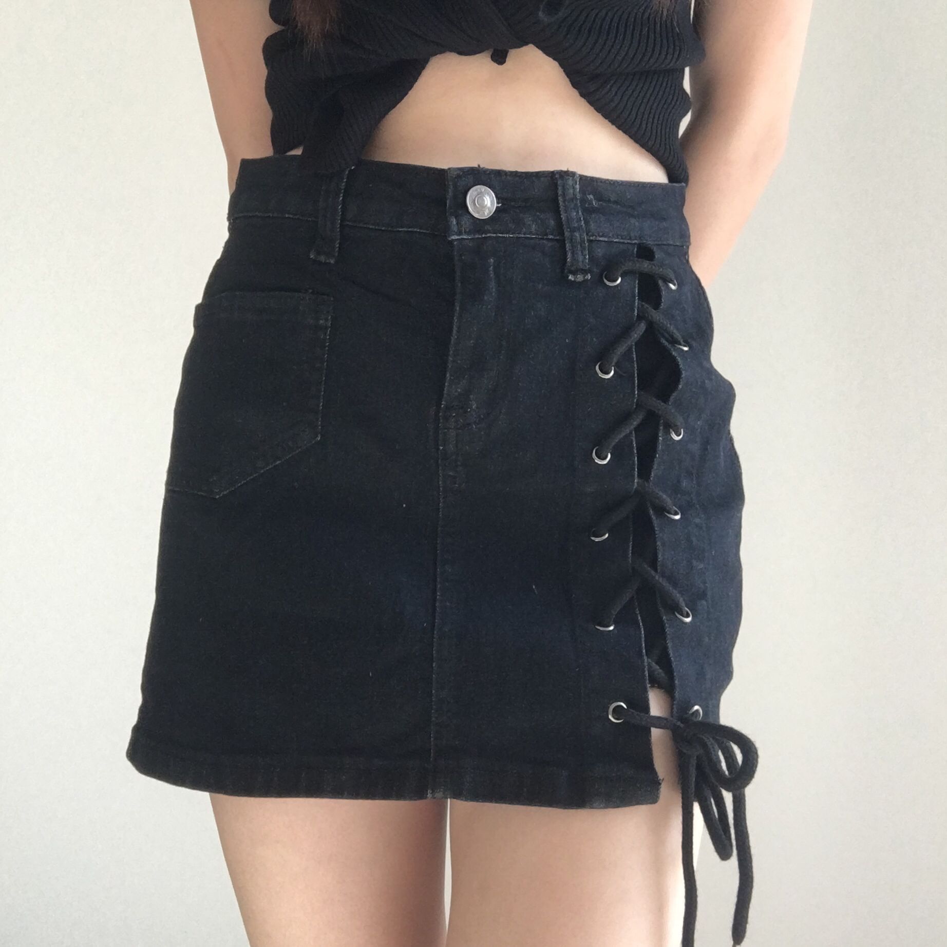 Womder Summer Denim High Waist Criss-Cross Bandage Skirt Short Sexy Tight Elastic Jeans Drawstring Bottom 210510