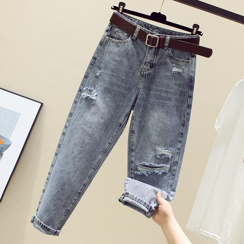 Women Hole Cotton Pantalon Fashion Clothing Style Loose High Waist Jeans Woman Autumn Denim Trousers 10829 210518