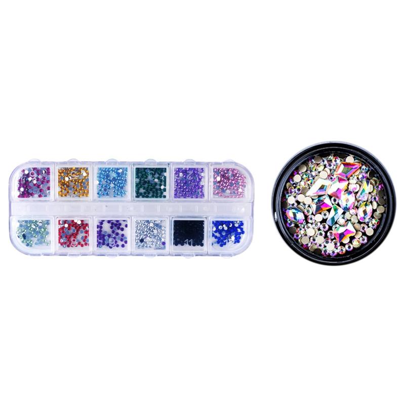 Nail Drill & Accessories 1200Pcs Art Rhinestones Glitters Acrylic Tips Decoration With 1 Box Mixed 3D Decorations
