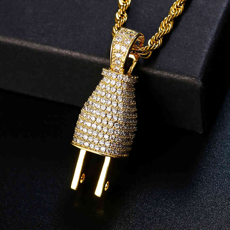 Men Iced Out Bling Plug Pendant Necklace Charm Micro Pave Full Cubic Zircon Pendant Men Hip Hop Jewelry Tennis Chain Gift X0509
Men Iced Out Bling Plug Pendant Necklace Charm Micro Pave Full Cubic Zircon Pendant Men Hip Hop Jewelry Tennis Chain Gift X0509