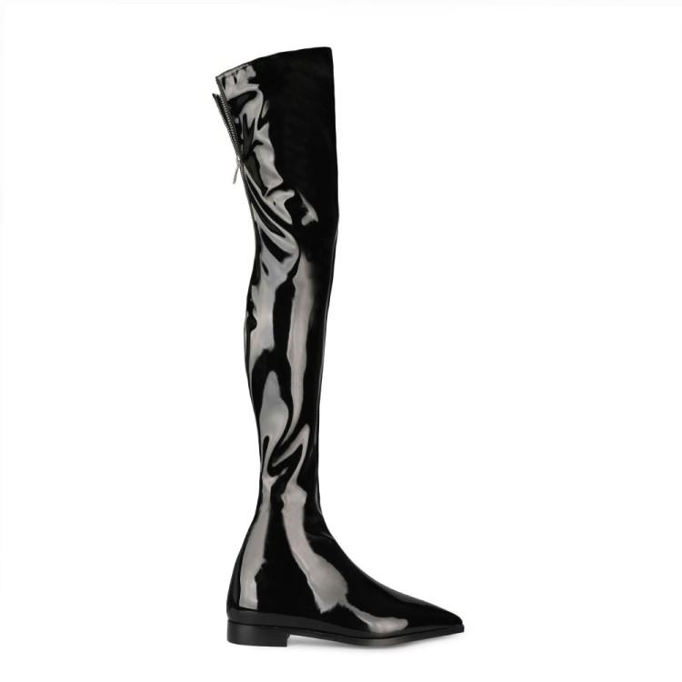 Boots OEING Fashion Womens Over Knee High Back Zip Low Heel Pointed Toe Genuine Leather Shoes 5Colors Plus Size