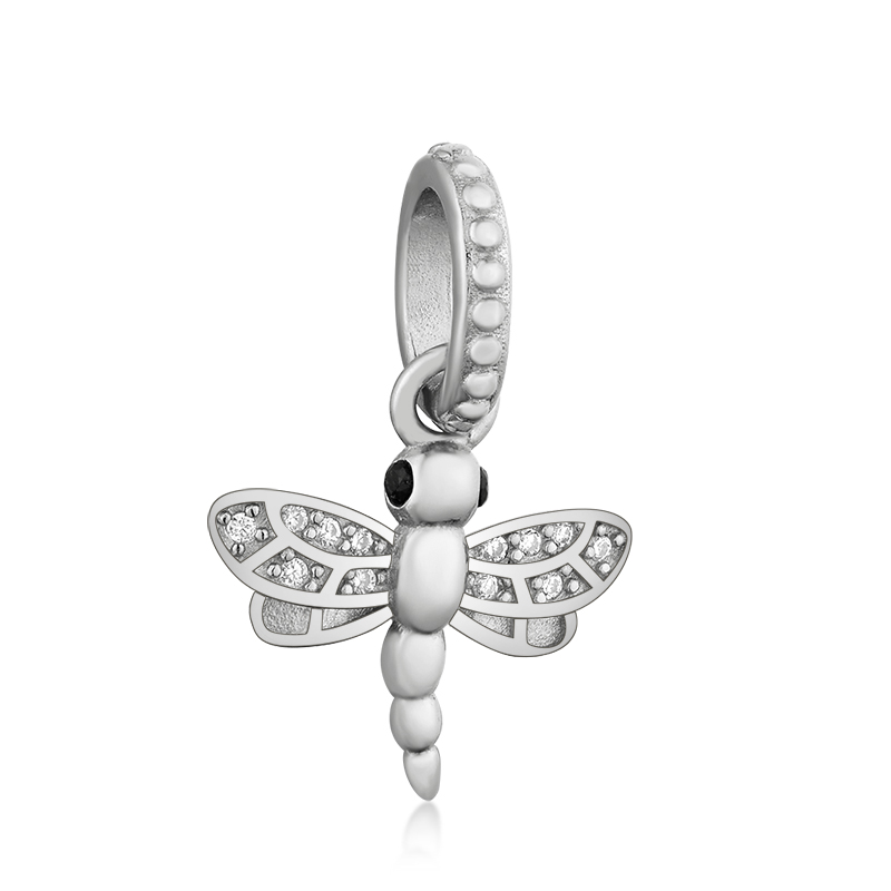 Fit Original Brand Pan Charm Bracelet 925 Silver Rose Gold Animal Insect Dragonfly Zirconia Pendant Bead Women Spring Berloque