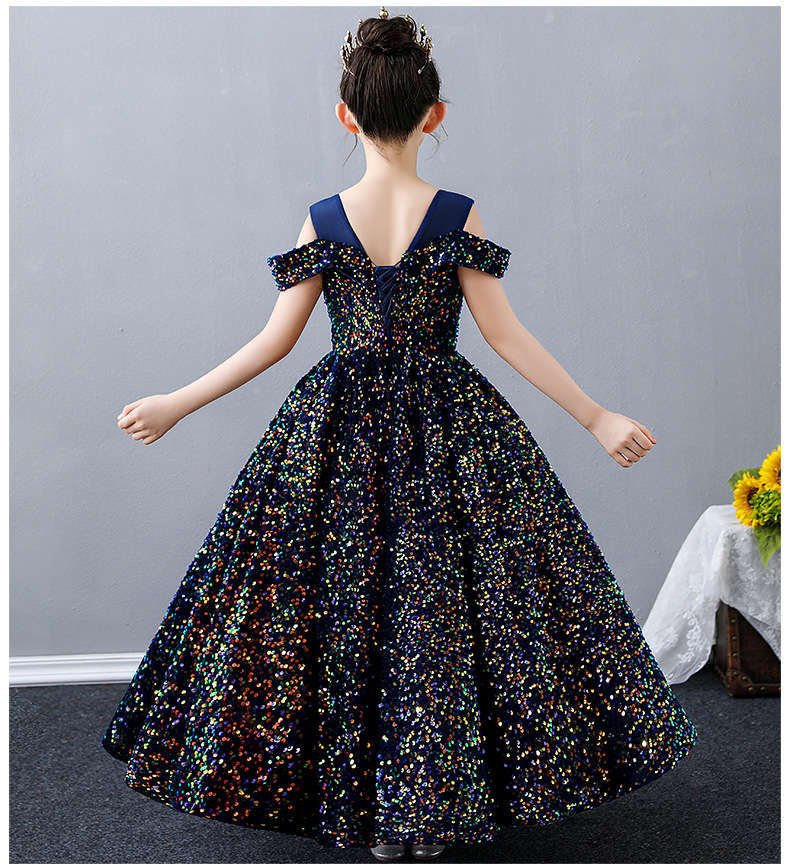Flower Girl Formal Evening Party Dresses Sparkly Sequins Tulle Princess Gown Girls Long Wedding Junior Bridesmaid Clothes 2025